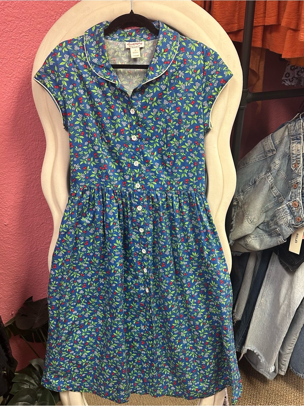 Vintage Lanz of Salzburg Blue Floral Button-Front Dress